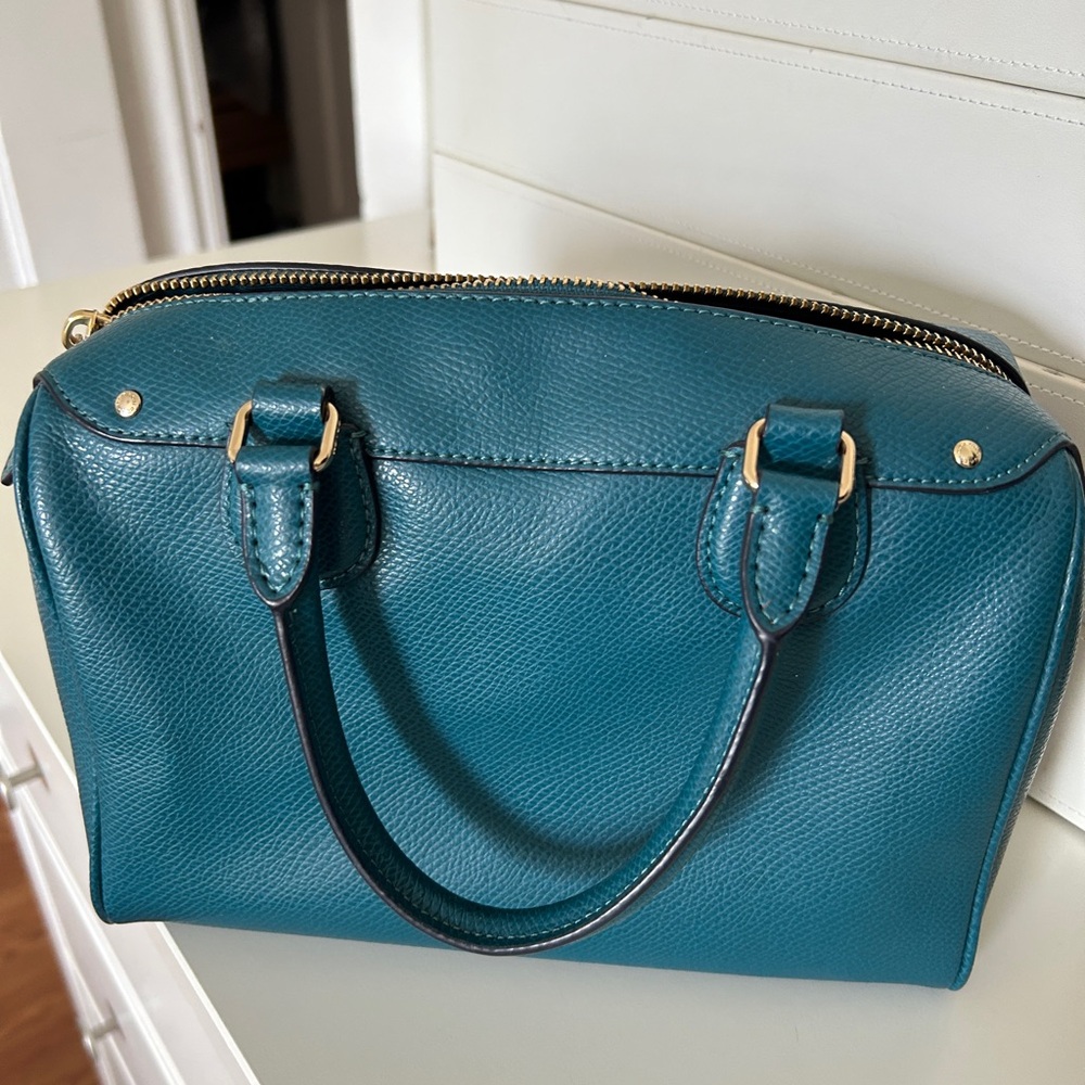 Coach Teal Blue Leather Satchel - Picture 9 of 11